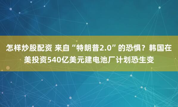 怎样炒股配资 来自“特朗普2.0”的恐惧？韩国在美投资540亿美元建电池厂计划恐生变