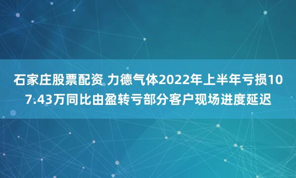 石家庄股票配资 力德气体2022年上半年亏损107.43万同比由盈转亏部分客户现场进度延迟